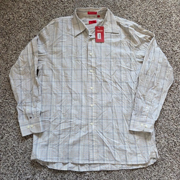 Izod Other - IZOD Luxury Sport Mens Large Plaid Button Down Shirt 80s 2-Ply Cotton Tan NWT